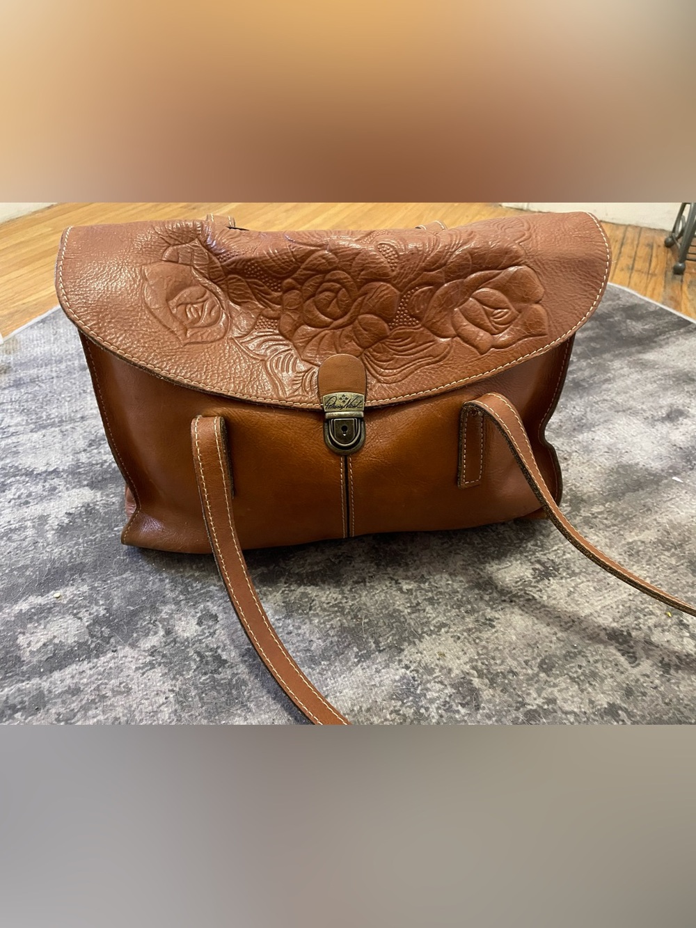 Patricia Nash Tan Embossed Rose Leather Shoulder Bag